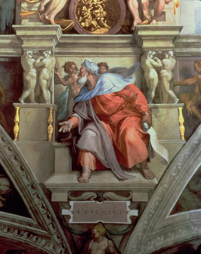 Sistine Chapel Ceiling: The Prophet Ezekiel, 1510 (post restoration) by Michelangelo Buonarroti